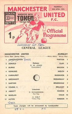 the official program for manchester united v crystal palace, 1971 / 72 - page 1