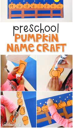 the pumpkin name craft is made with construction paper and cut outs to make it look like an