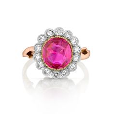 Antique Ruby Halo Ring Rose Gold Halo Ring, Gold Halo Ring, Burmese Ruby, Rose Gold Halo, Colored Engagement Rings, Gold Halo, Alternative Engagement Rings, Vintage Jewels, Halo Ring