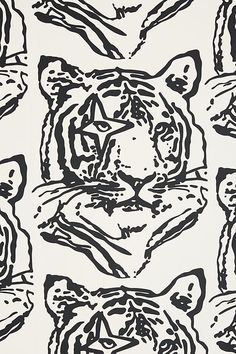 a black and white drawing of a tiger's face