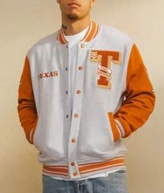 NCAA OVO Texas Longhorns Varsity Gray and Orange Fleece Jacket Orange Fleece Jacket, Orange Fleece, Mens Leather Coats, Varsity Letterman Jackets, Biker Jacket Men, Aviator Jackets, Letterman Jacket, Place Your Order, Texas Longhorns