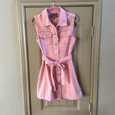 Light Pink Soft Denim Dress With Belt. Nwt. Size Large. Denim Dress With Belt, Dresses Light Pink, Jean Dress, Pink Denim, Pink Jeans, Dress With Belt, Dress With Tie, Belt Tying, Tie Belt