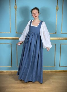 Ren Faire Villager Peasant's Linen Simple Dress Historical - Etsy Peasant Style Medieval Dress For Larp, Peasant Style Medieval Dress With Long Sleeves, Peasant Style Medieval Dress For Festivals, Peasant Style Historical Dress For Medieval Festivals, Peasant Style Dress For Medieval Festivals, Cheap Corset, Big Skirts, Oc Design, Womens Costumes