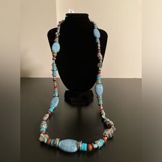 Macy’s Beaded Necklace With Turquoise, Red, And Silver Colored Beads I Have Lots Of Jewelry Listed, So Feel Free To Create A Bundle And Pay Only A $7.67 Flat Rate (For Up To 5 Lbs), Plus Take Advantage Of Bundle Pricing! Reasonable Offers Are Also Welcome. If You Like (Click Heart Sign On) Multiple Items, I Will Make Them Into A Bundle For You And Offer A Discount. New To Poshmark? Use This Link (Https://Posh.Mk/Vrvp72vgzab) Or The Referral Code (Me_and_mommy) To Save $10 On Your First Purchase. Bohemian Blue Beaded Necklaces With Natural Stones, Blue Bohemian Beaded Necklace With Natural Stones, Blue Polished Bohemian Beads, Bohemian Blue Polished Beads, Bohemian Large Blue Beads, Bohemian Blue Gemstone Beaded Necklaces, Blue Bohemian Beaded Gemstone Necklace, Bohemian Blue Gemstone Beaded Necklace, Blue Hand-strung Bohemian Beaded Necklaces