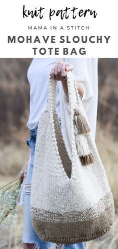 the mohave slouchy tote bag is knitted in a pattern