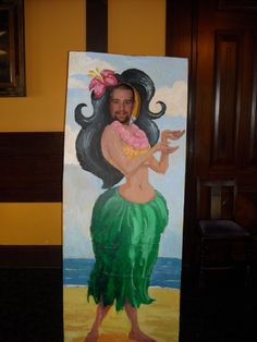 a painting of a hula girl holding a pink cupcake in her right hand