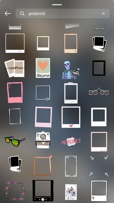 an iphone screen with various stickers and pictures on the back side, including two different frames