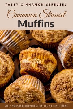 cinnamon streusel muffins with text overlay