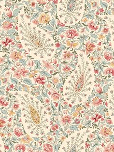 an image of a floral wallpaper with many different flowers and leaves on the side