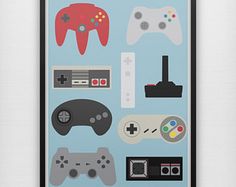 a framed poster with video game controllers on it