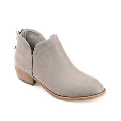 Journee Collection-Livvy Bootie Get fall ready with the trendy Livvy ankle bootie from Journee Collection. The side cutouts and block heel are a chic way to make your casual looks pop. Chic Gray Boots For Spring, Chic Gray Spring Boots, Gray Ankle-high Spring Boots, Gray Ankle-high Boots For Spring, Gray Ankle Boots For Fall, Trendy Gray Ankle Boots, Low Block Heel Shoes, Buckle Booties, Grey Boots