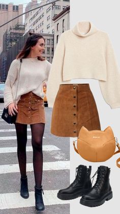 Creado por porotto en Shuffles Winter Outfit 30s, Cute Simple Outfits Spring, Sweater And Skirt Outfit Winter, Outfits With Turtlenecks, Female Winter Outfits, Outfit Formulas Women, Plaid Skirt Outfit Fall, Warm Autumn Outfits, Simple Church Outfits