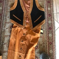 Suede Black Tan Vest 22 Inch Long 19 Width Cowboy Vest, Tan Vest, Jacket Ideas, Suede Vest, Saddle Blanket, Black Tan, Black And Tan, Cowboy, Jackets & Coats