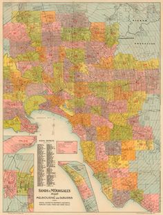 an old map of san francisco and the surrounding area, with several different colored areas