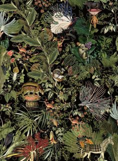 MENAGERIE OF EXTINCT ANIMAL - Dušek Décor Jungle Wallpaper, Diy Outdoor Decor, Extinct Animals, Botanical Wallpaper, 자수 디자인, Wallpaper Calculator, Art Wallpaper, Wall Coverings, Aesthetic Wallpapers