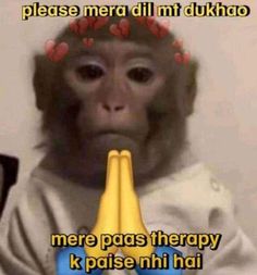 a monkey with a banana in it's mouth and the caption reads please mera dill mit dukto