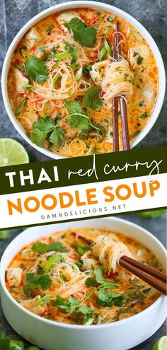 THAI RED CURRY NOODLE SOUP, comfort food, weeknight dinner recipes Thai Red Curry Noodle Soup, Thai Takeout, Red Curry Noodle Soup, Curry Noodle Soup, Curry Noodles, Curry Soup, Asian Soup, Health Dinner Recipes, Easy Soups