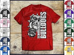 the bulldog's t - shirt is shown in multiple colors