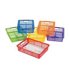 six plastic baskets with dividers on each side