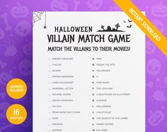 the halloween villain match game is on display in front of a purple background with skulls and pumpkins