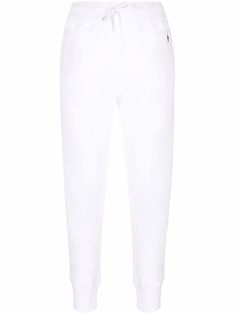 optic white cotton-blend signature Polo Pony motif drawstring fastening waist slip pockets to the sides elasticated cuffs Polo Pony, Ralph Lauren Logo, Versace Outfit, Fleece Sweatpants, Pants White, Ralph Lauren Outfits, Sport Pants, Logo Embroidered, Active Wear For Women