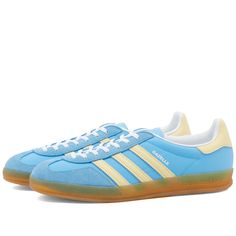 Adidas GAZELLE INDOOR W Semi Blue Burst, Almost Yellow & White | END. Adidas Nizza Platform, Adidas Gazelle Indoor, Adidas Tennis Shoes, Adidas Cloudfoam, Prada Eyewear, Luxury Sneakers, Adidas Running, Latest Sneakers, Clarks Originals