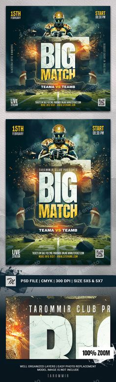 American Football Big Game Flyer, Print Templates | GraphicRiver Club Parties, Party Flyer, Big Game, Print Templates, American Football, Flyer Template, World's Best, Vibrant Colors, Football