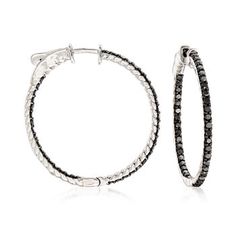 Ross-Simons - 1.00ct t.w. Black Diamond Inside-Outside Hoop Earrings. 1 1/8". Change up your look with our 1.00 ct. t.w. black diamond inside-outside hoop earrings in sterling silver. The glimmering diamond rounds adorn the polished sterling silver hoops, allowing you to shine from all angles. Hanging length is 1 1/8". Black diamond inside-outside hoop earrings. Diamond birthstones are the perfect gift for April birthdays. Gold And Silver Ring, Black Diamond Bracelet, Ring Wrap, Handmade Gold Ring, Black Diamond Jewelry, Precious Rings, Diamond Birthstone, Gold And Silver Rings, Wrap Ring