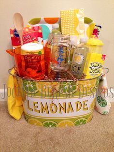 a lemonade bucket filled with personal care items