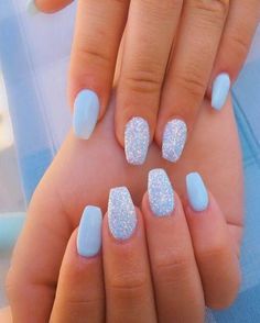 Sky Blue Nails, Cute Summer Nail Designs, Beautiful Nail Polish, Nails Blue, Short Acrylic, White Polish