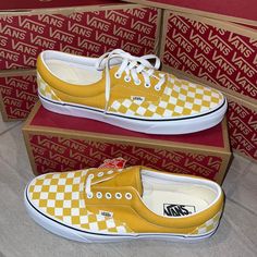 New With Tags! Never Worn These Classics Vans Offer Checkered Board Print In Yellow With Laces Soft Cushion Insole. Great For Any Sunny Adventure. Comes With Box, Box May Have Imperfections Retro Yellow Sneakers For Skateboarding, Yellow Retro Sneakers For Skateboarding, Retro Yellow Sneakers With Vulcanized Sole, Yellow Sporty Skate Shoes With Vulcanized Sole, Sporty Yellow Skate Shoes With Vulcanized Sole, Yellow High-top Skate Shoes For Skateboarding, Casual Mustard Sneakers With Cushioned Footbed, Mustard Casual Sneakers With Cushioned Footbed, Yellow Skate Shoes With Vulcanized Sole And Round Toe