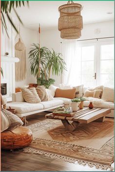 a living room filled with furniture and plants