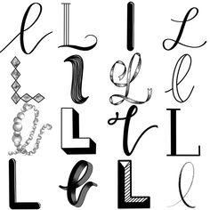 some type of calligraphy that is black and white with the letter l in it