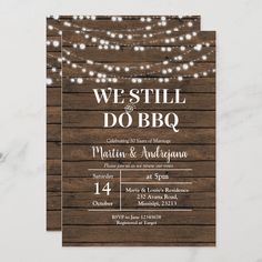 the rustic wood and string lights do bbq wedding card