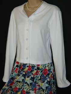 LAURA ASHLEY Vintage Casual Pure White Cotton Button-Up Top, Medium Vintage Casual, Pure White, Medium Length, Floral Skirt