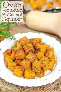 oven roasted butternut squash on a white plate