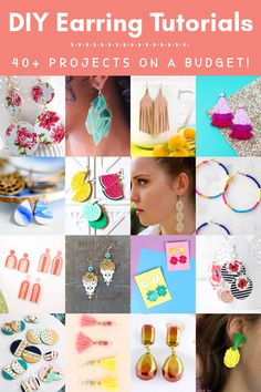 a collage of photos with the words diy earrings