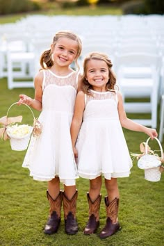 Flower girls with boots.love it #ballaflorists White Flower Girl Dresses Lace, Flower Girl Dresses Country, Lovely Wedding Dress, Wedding Ceremony Ideas, White Flower Girl Dresses, Flower Girl Dress Lace, Lace Flowers, Flower Girls