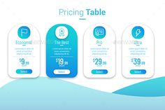 pricing table with price tags and numbers - web elements illustrations on separate layers, each in different colors