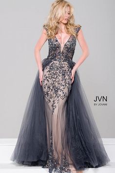 Jovani JVN 46081 size 0 Charcoal Prom Dress Overskirt Pageant Gown She – Glass Slipper Formals Navy Prom Dresses, Sparkly Prom Dresses, V Neck Prom Dresses, Jovani Dresses, Pageant Gowns, Column Dress, Beauty Dress, Dress Gown, Dress Purchase