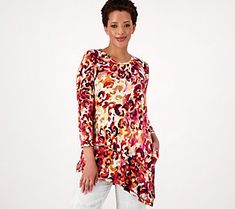 Bold, bright, and beautiful, this asymmetrical top is a testament to your sense of sophisticated style. Wear it with denim or leggings and your most fabulous footwear. From LOGO by Lori Goldstein®. Multicolor Tops With Asymmetrical Hem For Fall, Multicolor Tops For Fall With Asymmetrical Hem, Multicolor Asymmetrical Hem Tops For Fall, Fall Multicolor Tops With Asymmetrical Hem, Multicolor Asymmetrical Top For Spring, Asymmetrical Multicolor Spring Tops, Spring Multicolor Asymmetrical Top, Red Top With Asymmetrical Hem For Spring, Is Logo