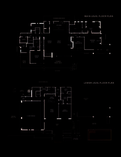 two black and white architectural diagrams with the words lower level floor plan on each side