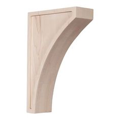 an unfinished wooden shelf bracket on a white background