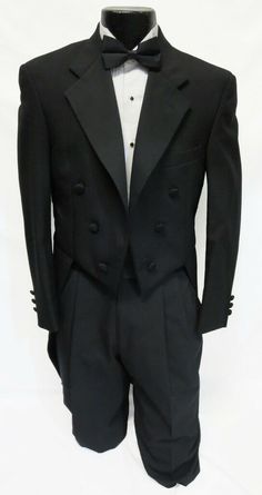 Mens Black Tuxedo Tailcoat This tuxedo is a quality wool tuxedo from rental stock. This means it was made for the tuxedo rental industry. This tuxedo is 100% wool far superior in quality and durability to the cheap polyester tuxedos you see flooding Ebay now. This item is in great shape and perfect for any formal event.   This listing is for a black 'Chaps' Ralph Lauren Fulldress tuxedo tailcoat. Six button fulldress styling with a grosgrain notch lapel. This is the Mens Black Tuxedo, Black Chaps, Drama Clothes, Grad Outfits, Formal Tuxedo, Tuxedo Dress, Chaps Ralph Lauren, Full Dress, Black Tuxedo