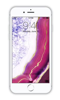 an iphone with the home screen showing marble pattern and text that reads, monday, june 10