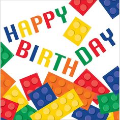 Buy Kids Birthday Block Party Happy Birthday lunch napkins, 16 per package sold at Party Expert Theme Bapteme, Block Birthday Party, Lego Themed Party, Birthday Lunch, Lego Birthday Party, Birthday Napkins, Lego Blocks, Lego Birthday, Lego Party