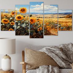 the sunflowers are blooming in the field on this sunny day multi panel canvas wall art