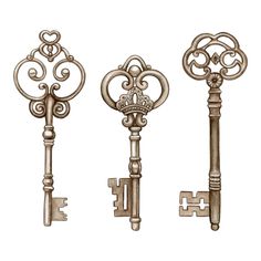 four antique keys with hearts and scrolls on them