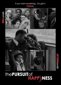 the pursuit of happyness movie poster with black and white images, including an image of a man talking on a phone