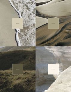 four different color palettes with the same beach and ocean in each one, along with white sand